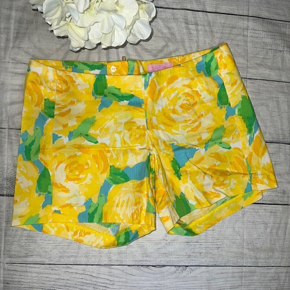 Lilly Pulitzer Deenie Shorts in Sunglow Yellow Roses - First Impression sz 00